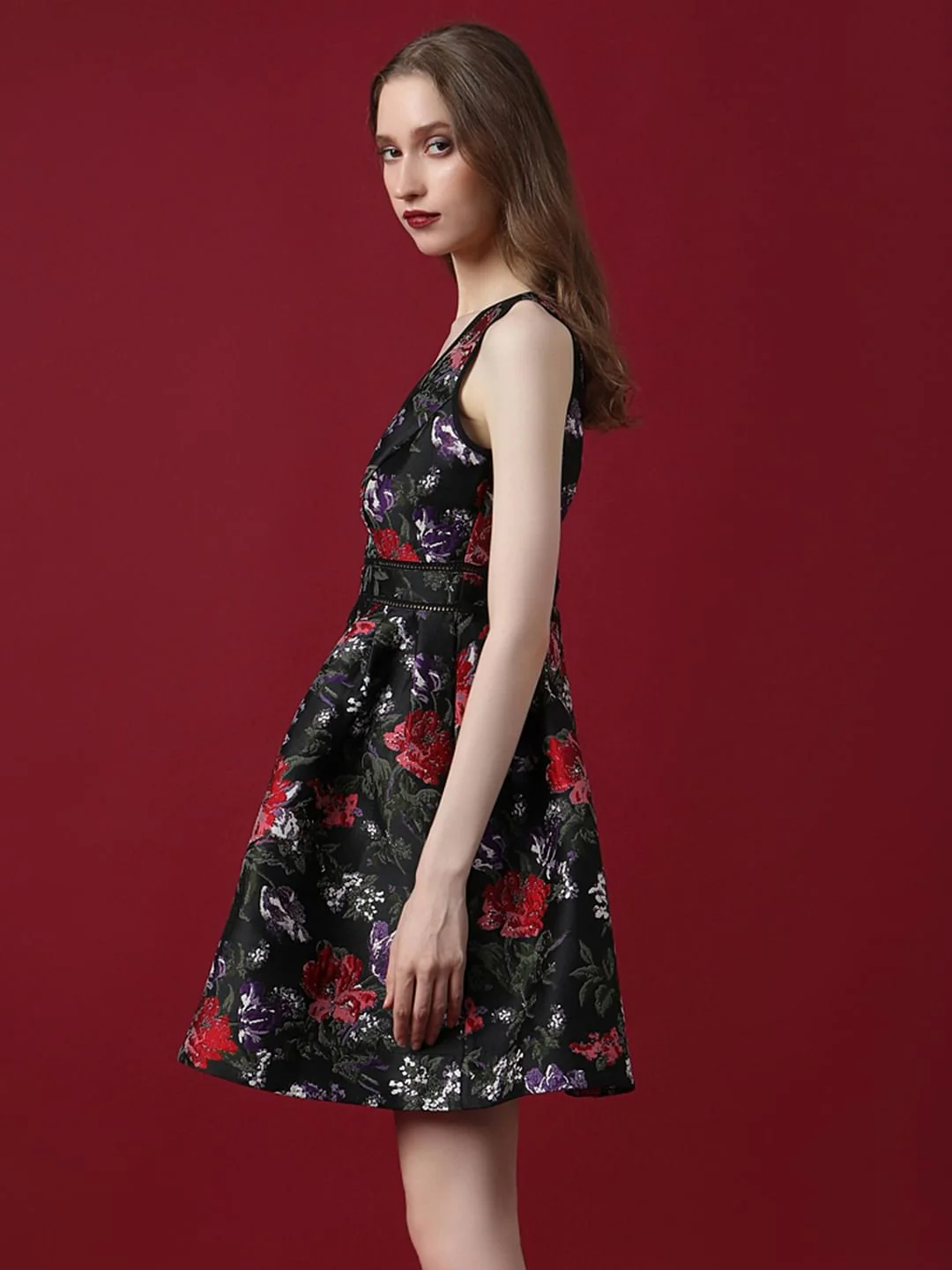 Marquee Black Floral Jacquard Mini Dress - Image 3