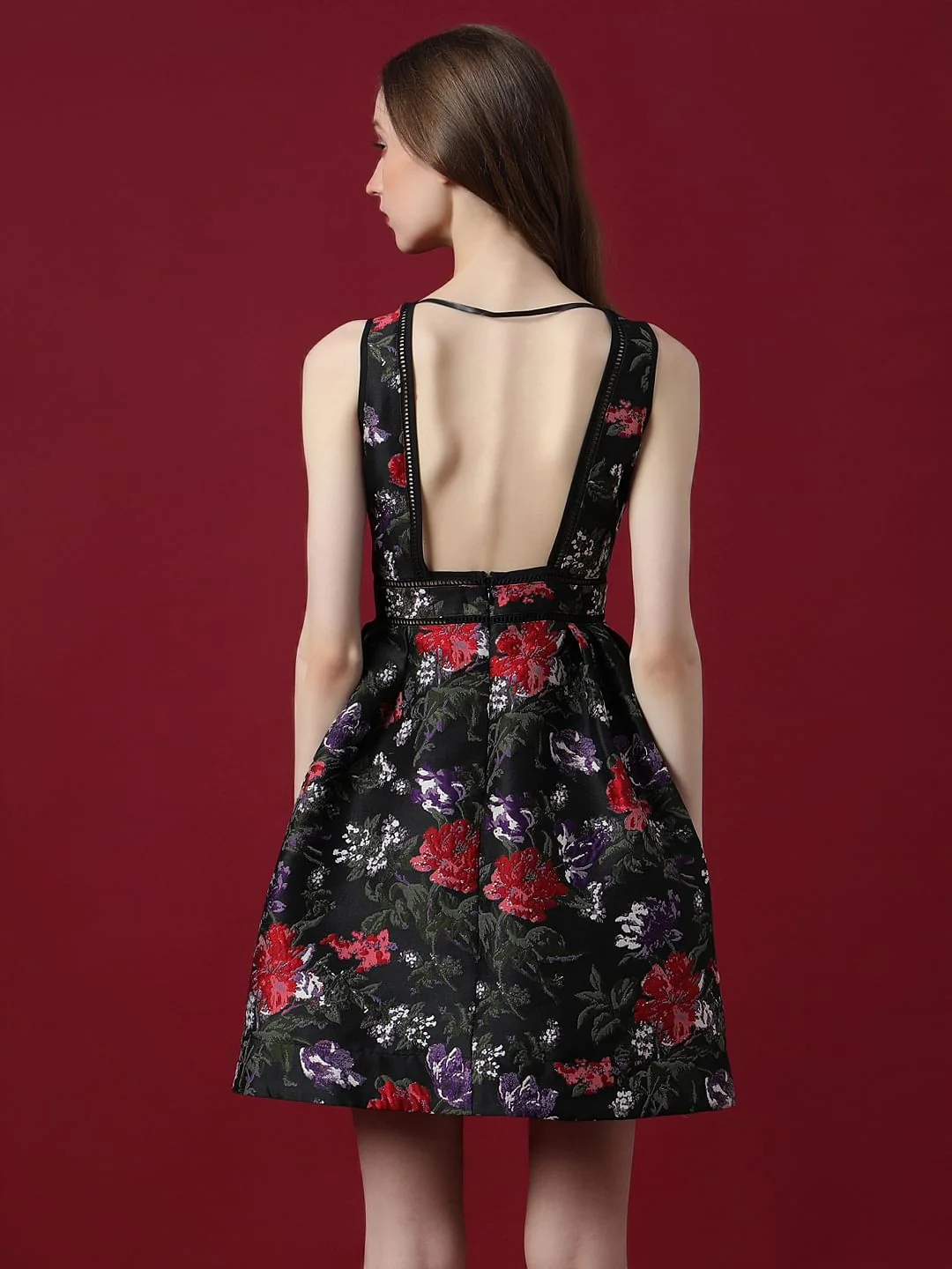 Marquee Black Floral Jacquard Mini Dress - Image 4
