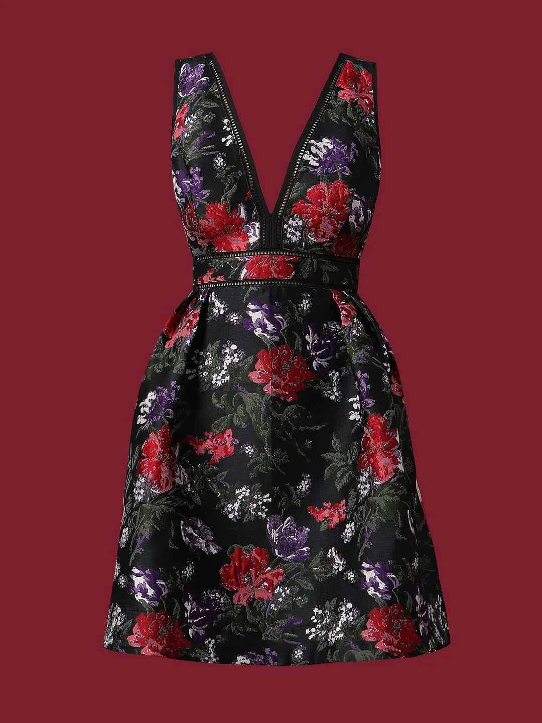 Marquee Black Floral Jacquard Mini Dress - Image 7