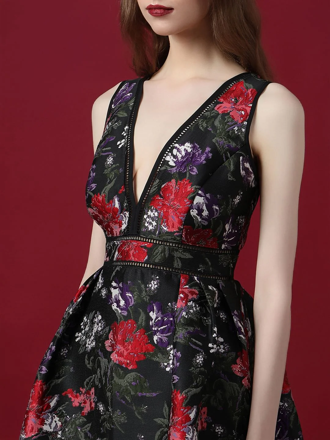 Marquee Black Floral Jacquard Mini Dress - Image 8