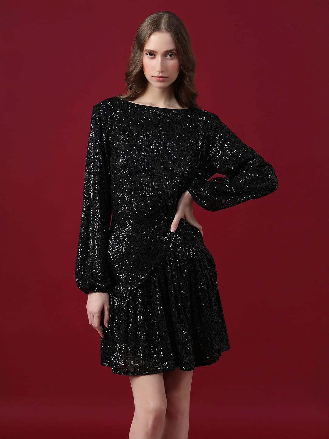 Marquee Black Sequined Fit & Flare Dress - Image 2