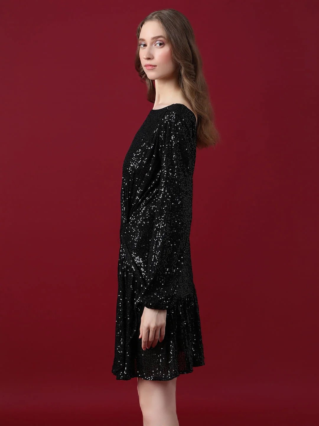 Marquee Black Sequined Fit & Flare Dress - Image 3