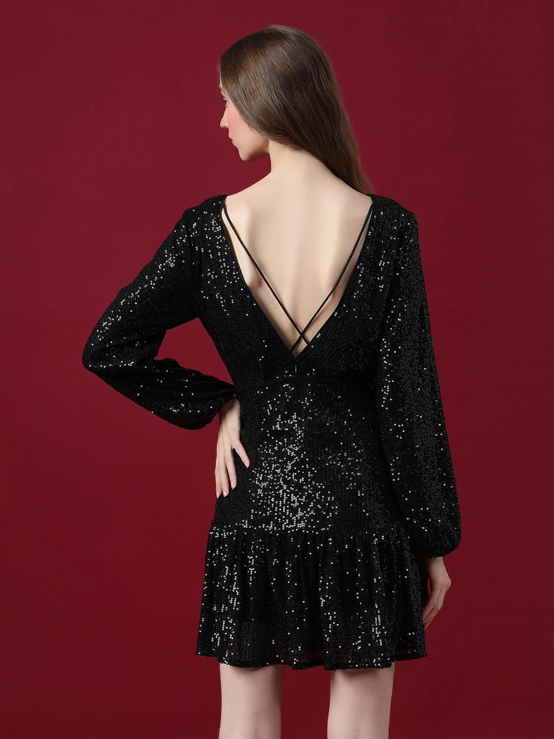 Marquee Black Sequined Fit & Flare Dress - Image 4