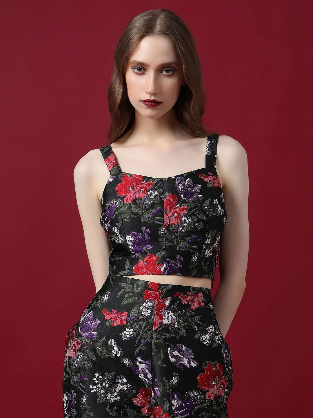 Marquee Black Floral Jacquard Co-Ord Set Top - Image 2