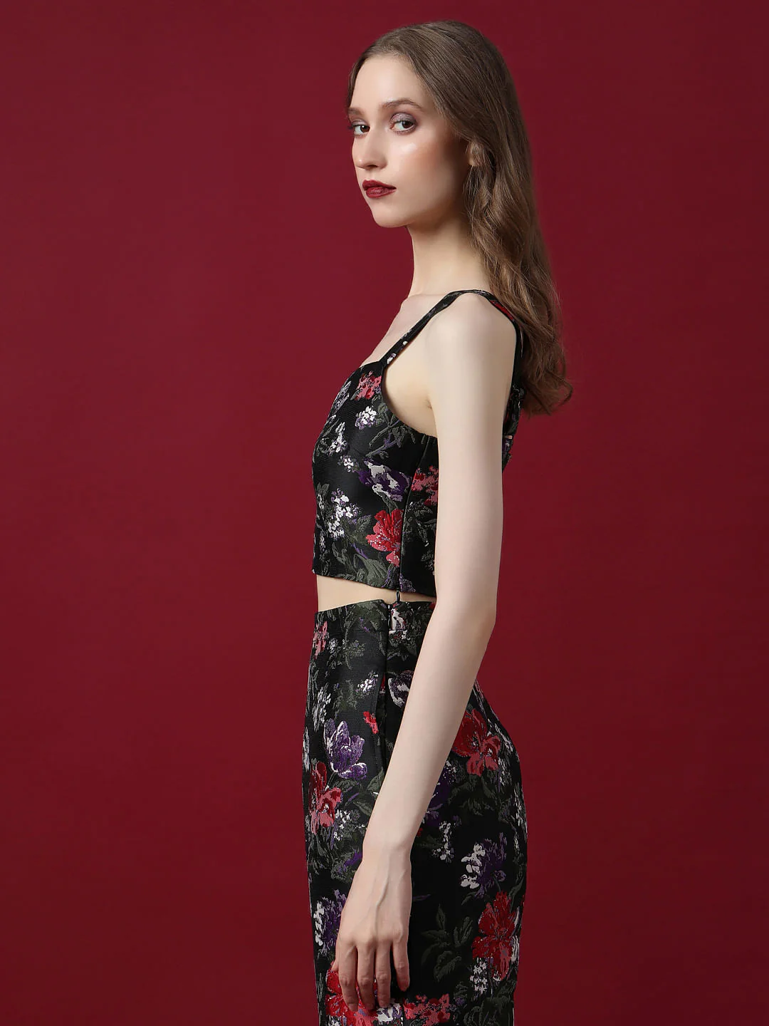 Marquee Black Floral Jacquard Co-Ord Set Top - Image 3