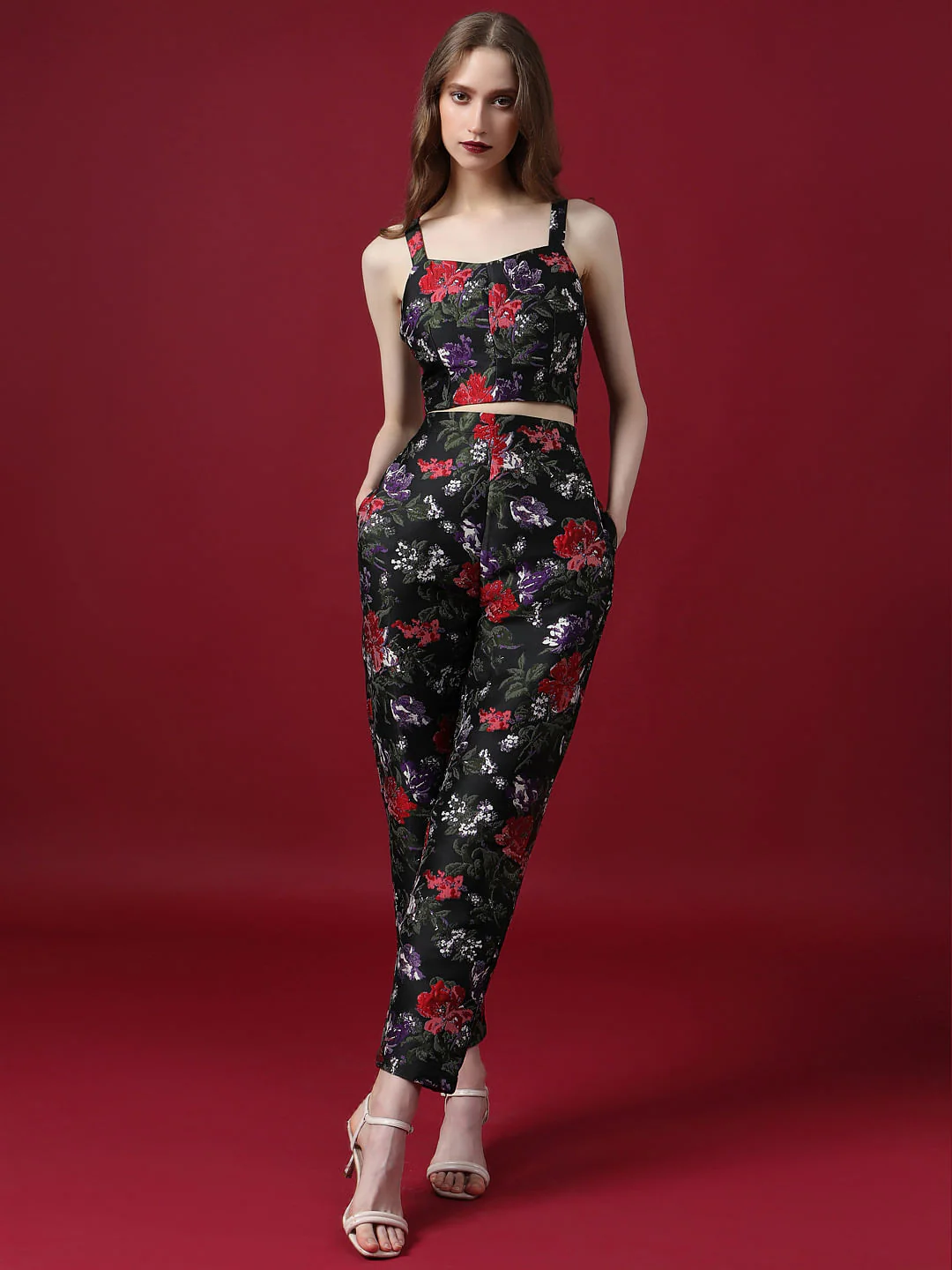 Marquee Black Floral Jacquard Co-Ord Set Top - Image 5