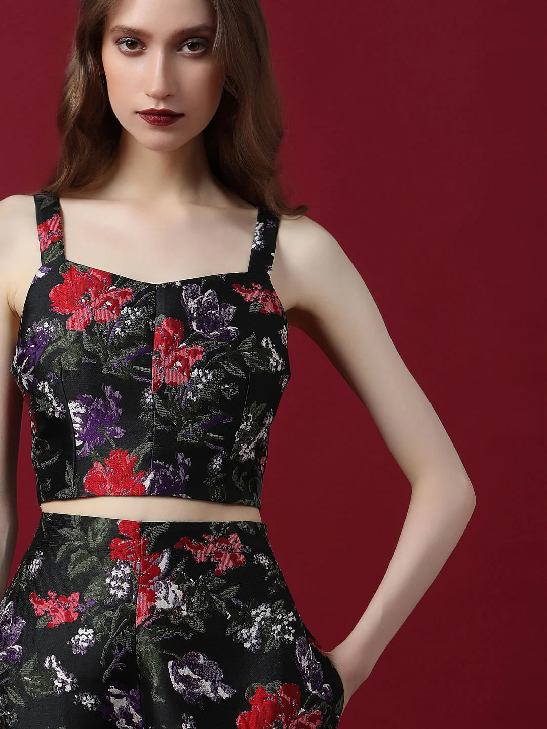 Marquee Black Floral Jacquard Co-Ord Set Top - Image 6