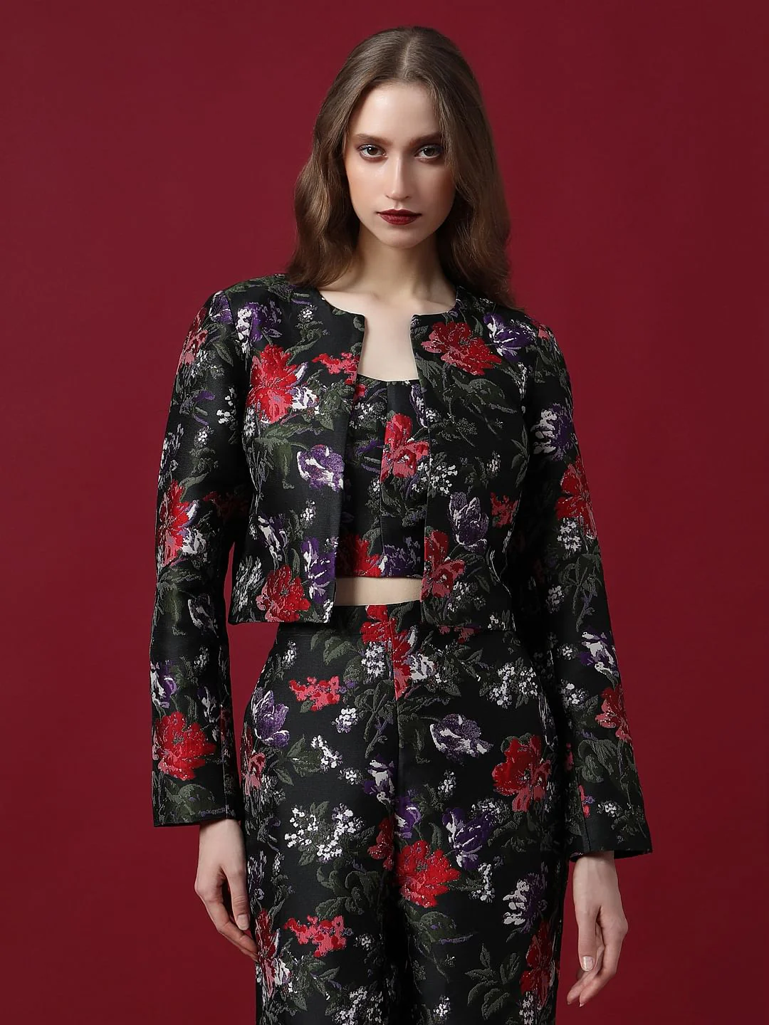 Marquee Black Floral Jacquard Co-Ord Set Jacket - Image 2