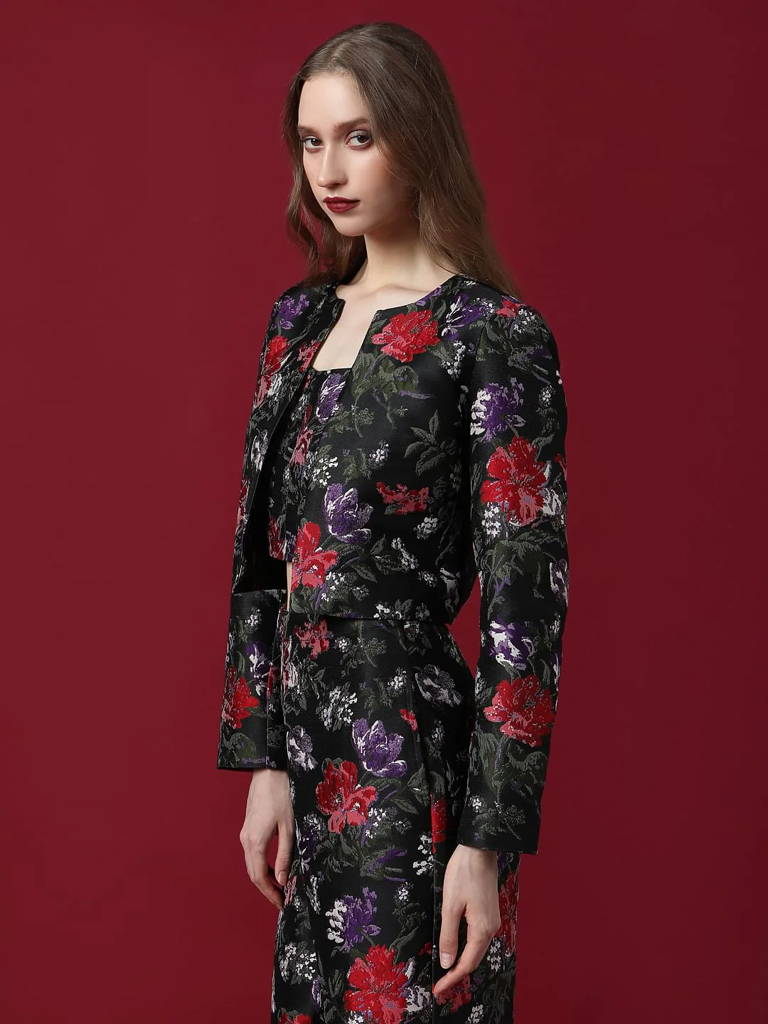 Marquee Black Floral Jacquard Co-Ord Set Jacket - Image 3