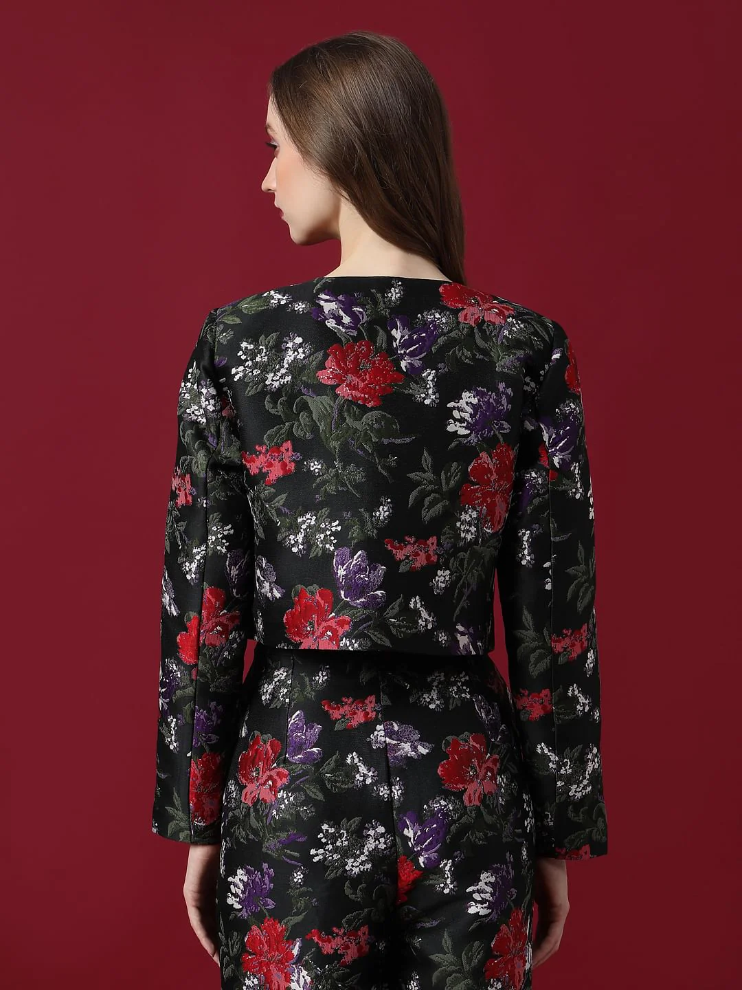 Marquee Black Floral Jacquard Co-Ord Set Jacket - Image 4