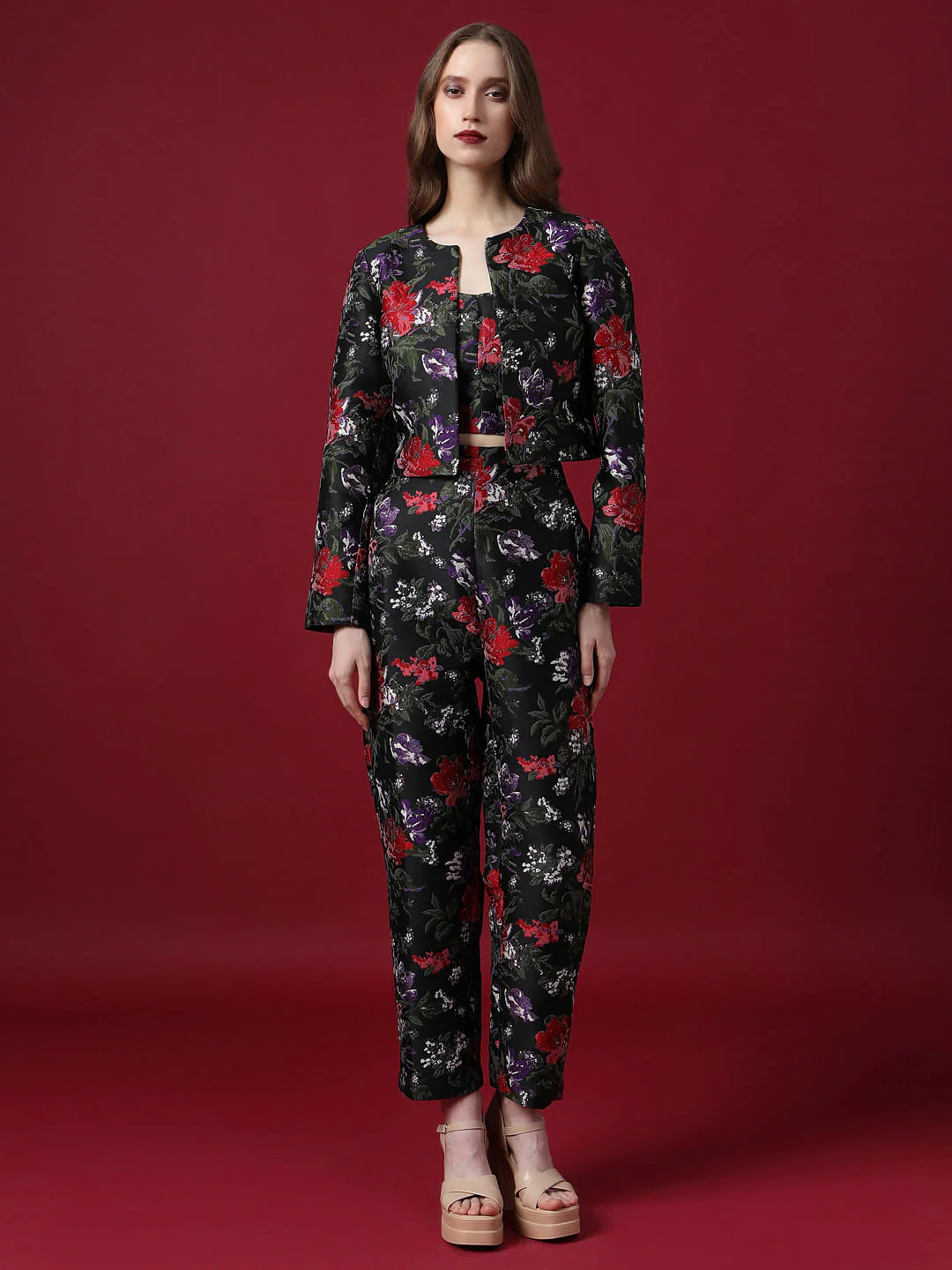 Marquee Black Floral Jacquard Co-Ord Set Jacket - Image 5
