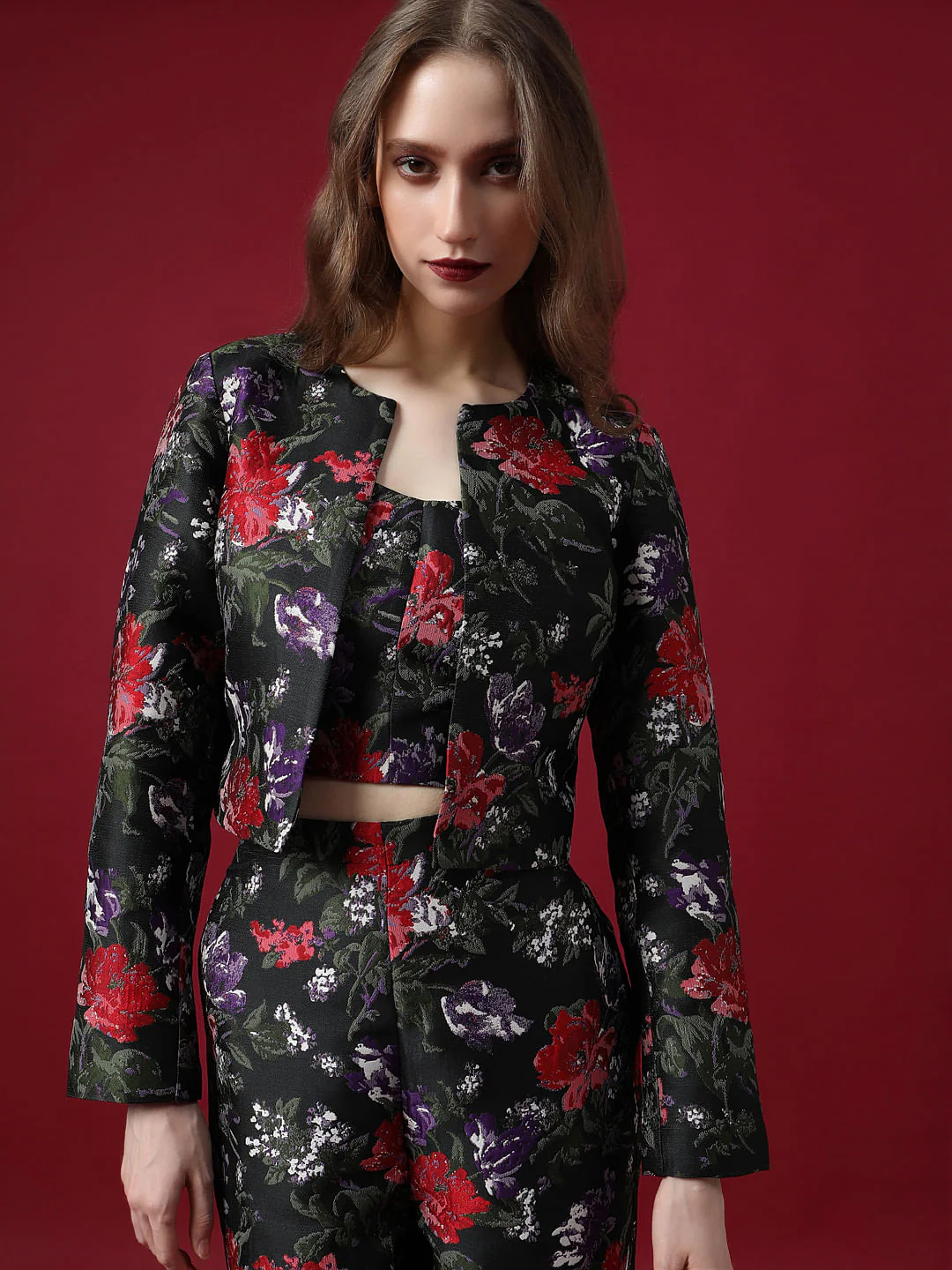 Marquee Black Floral Jacquard Co-Ord Set Jacket - Image 6