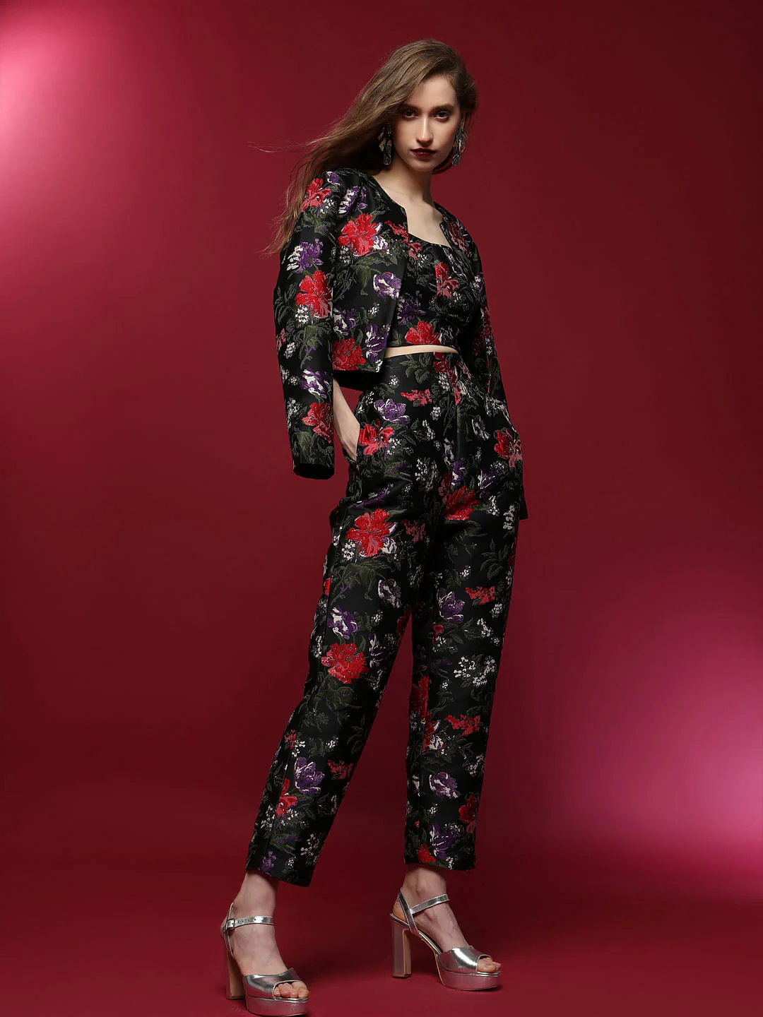 Marquee Black Floral Jacquard Co-Ord Set Pants