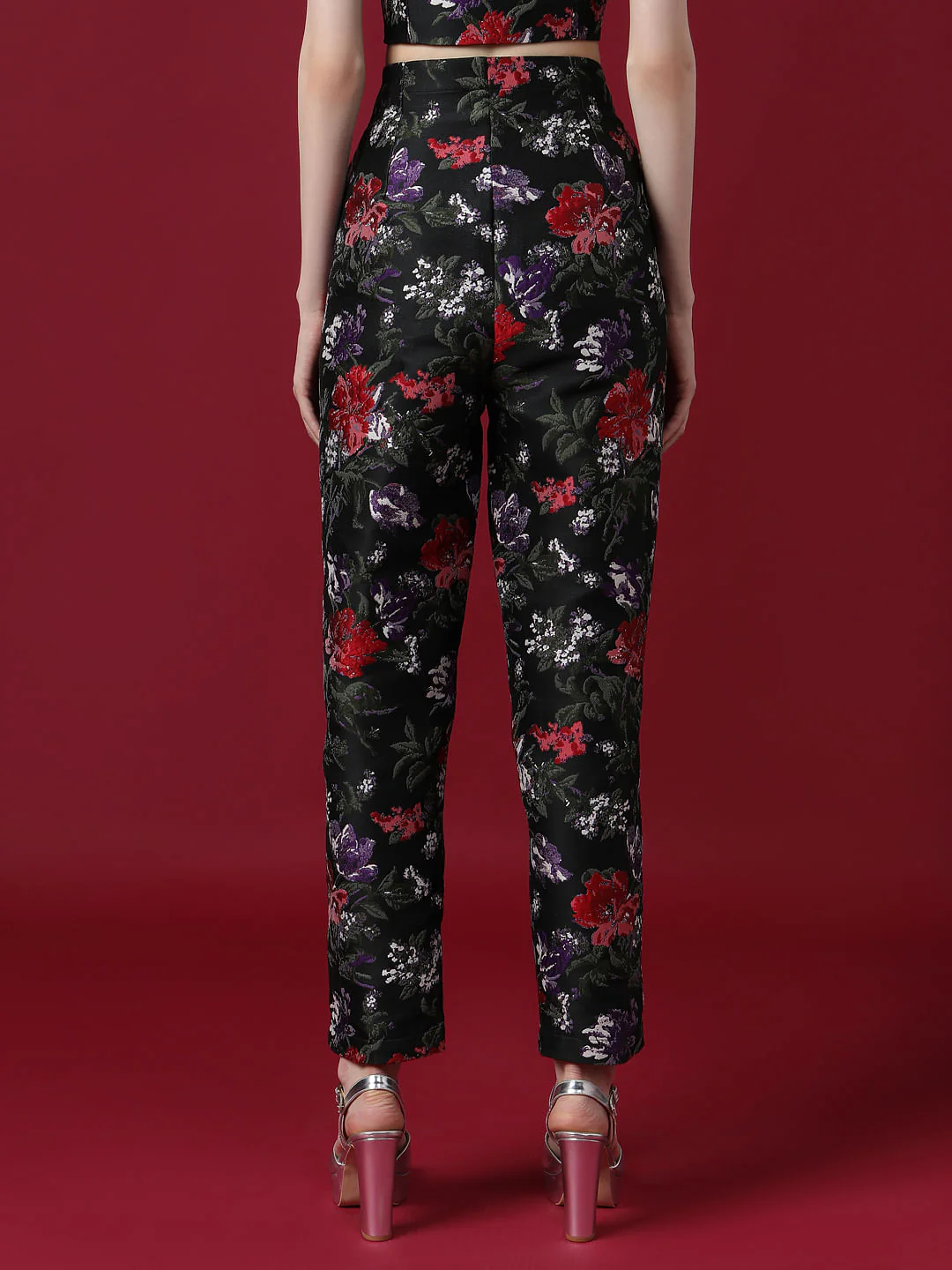 Marquee Black Floral Jacquard Co-Ord Set Pants - Image 4