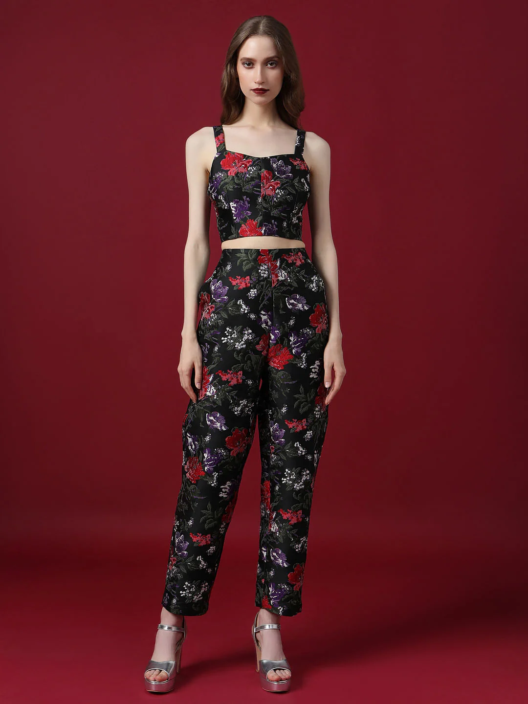 Marquee Black Floral Jacquard Co-Ord Set Pants - Image 5