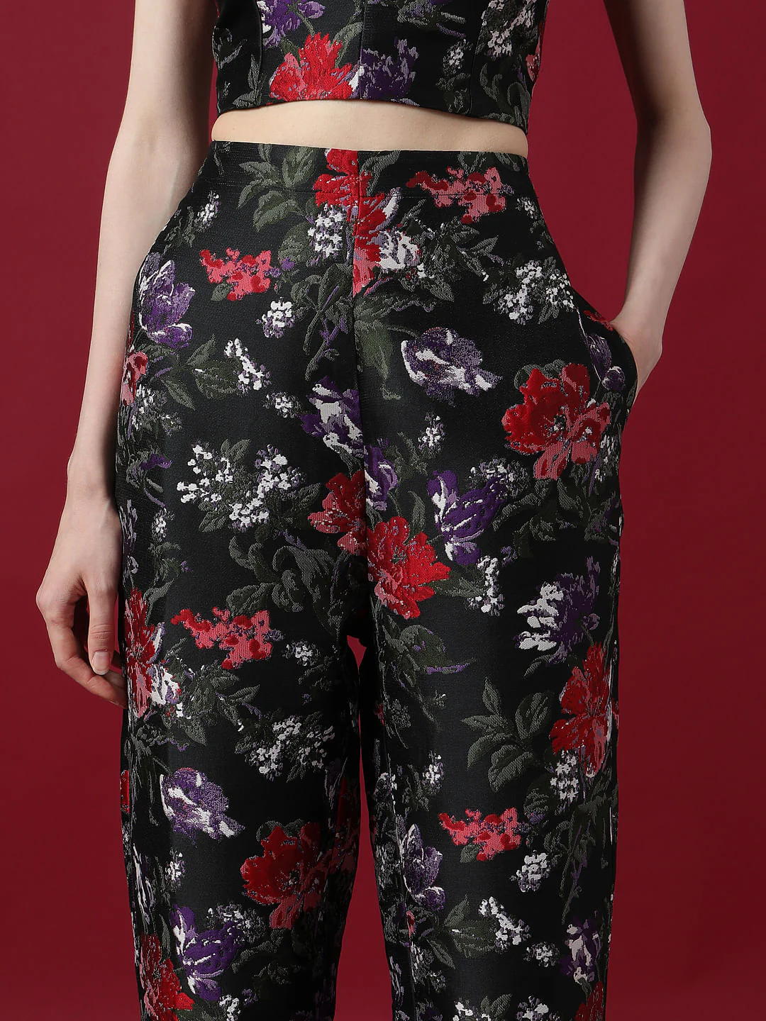 Marquee Black Floral Jacquard Co-Ord Set Pants - Image 6