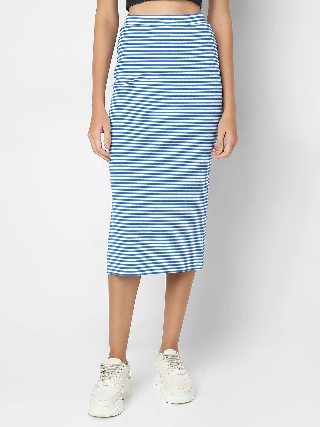 Blue Striped Pencil Skirt - Image 2