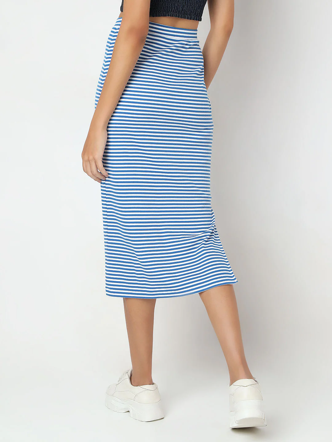 Blue Striped Pencil Skirt - Image 4