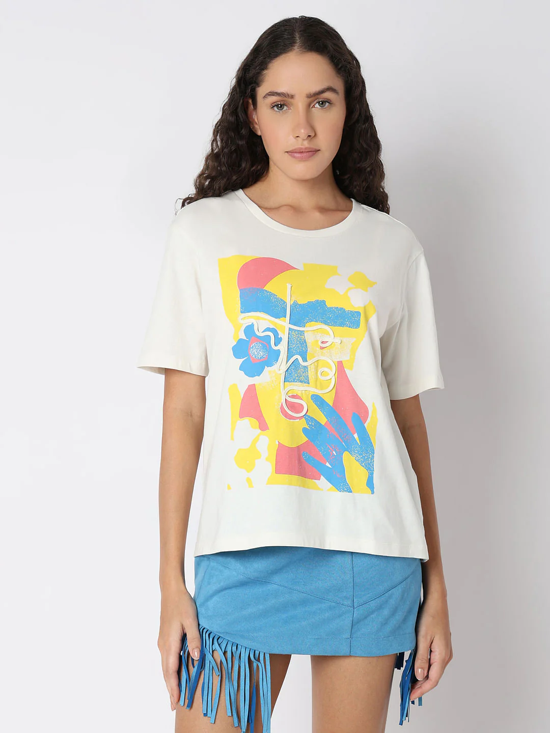 White Cording Detail T-Shirt - Image 2