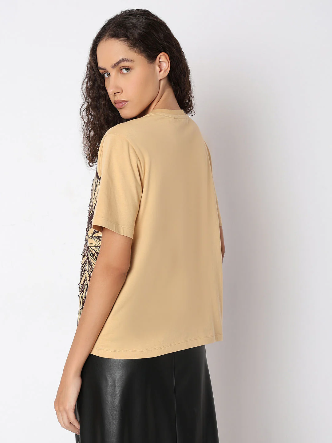 Beige Sequined Printed T-Shirt - Image 4