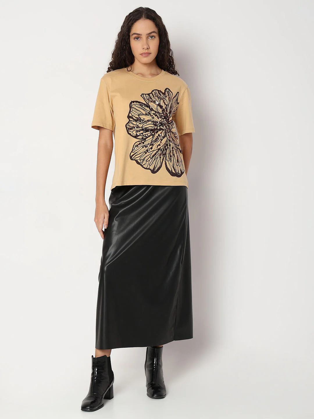 Beige Sequined Printed T-Shirt - Image 5