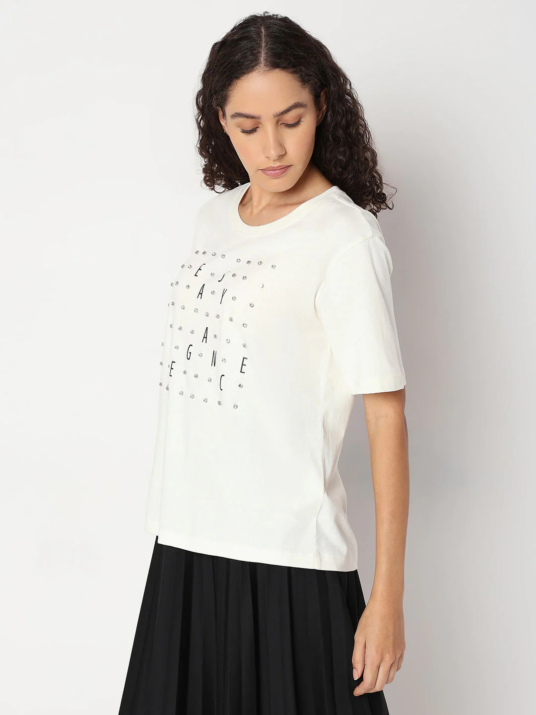 White Rhinestone Detail T-Shirt - Image 3