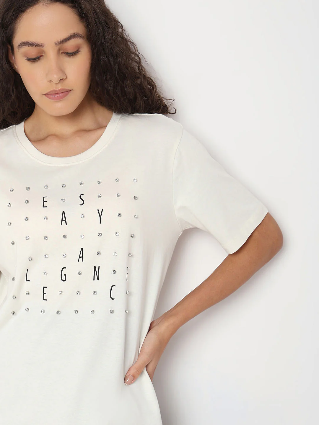 White Rhinestone Detail T-Shirt - Image 6