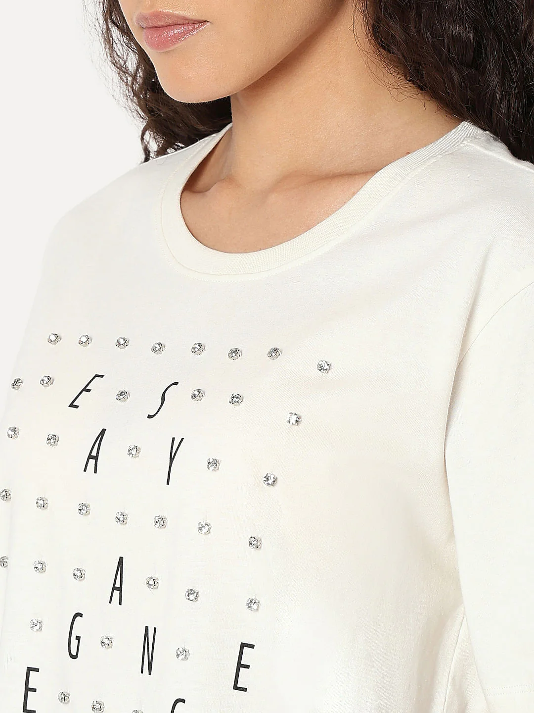 White Rhinestone Detail T-Shirt - Image 8