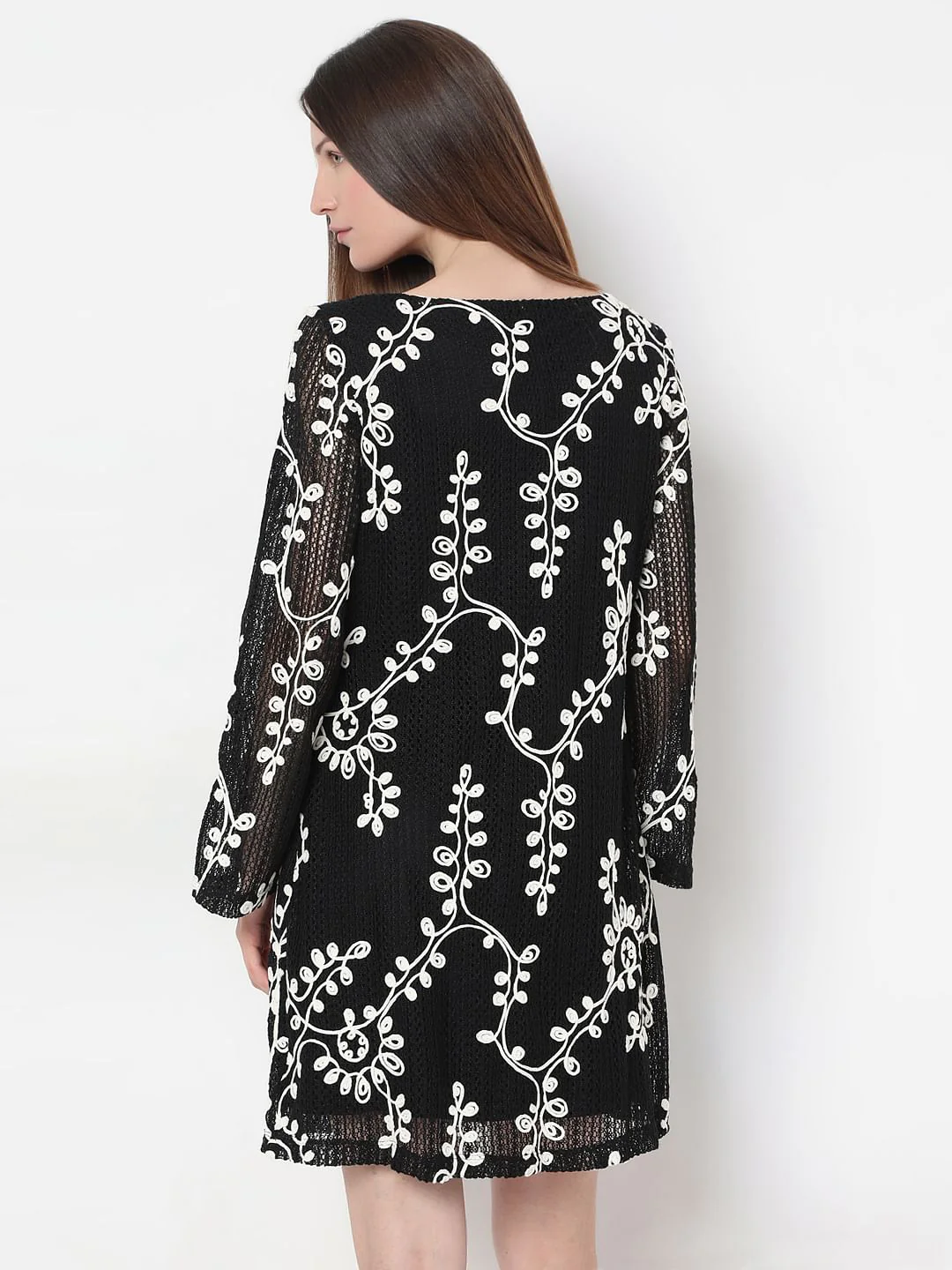 Black Embroidered Mini Shift Dress - Image 4