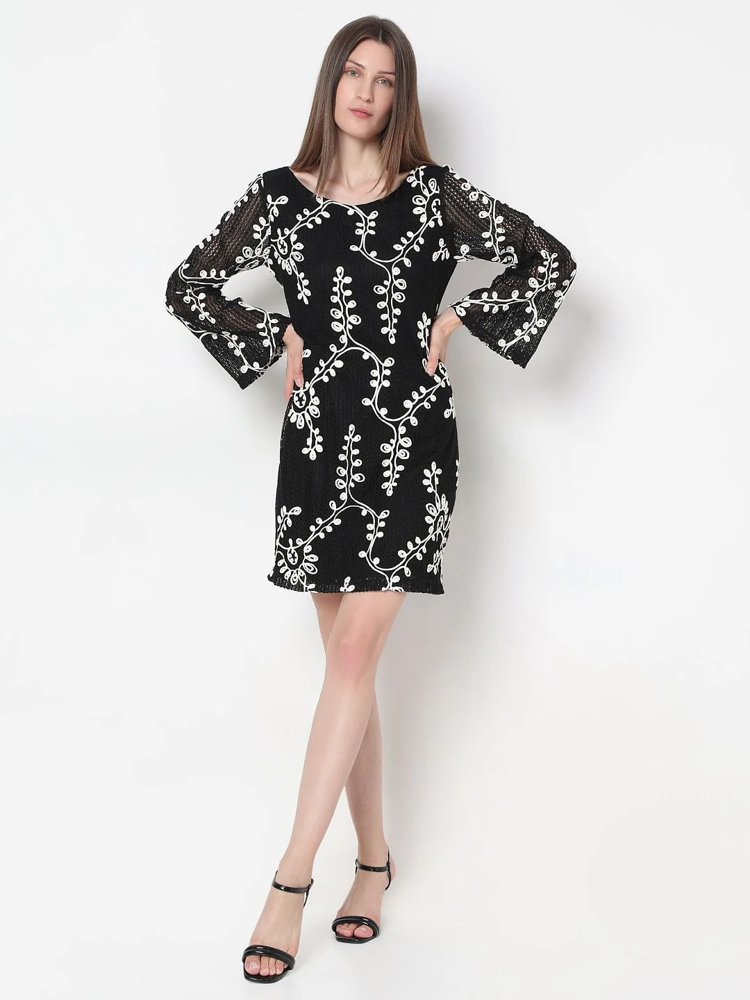 Black Embroidered Mini Shift Dress - Image 5