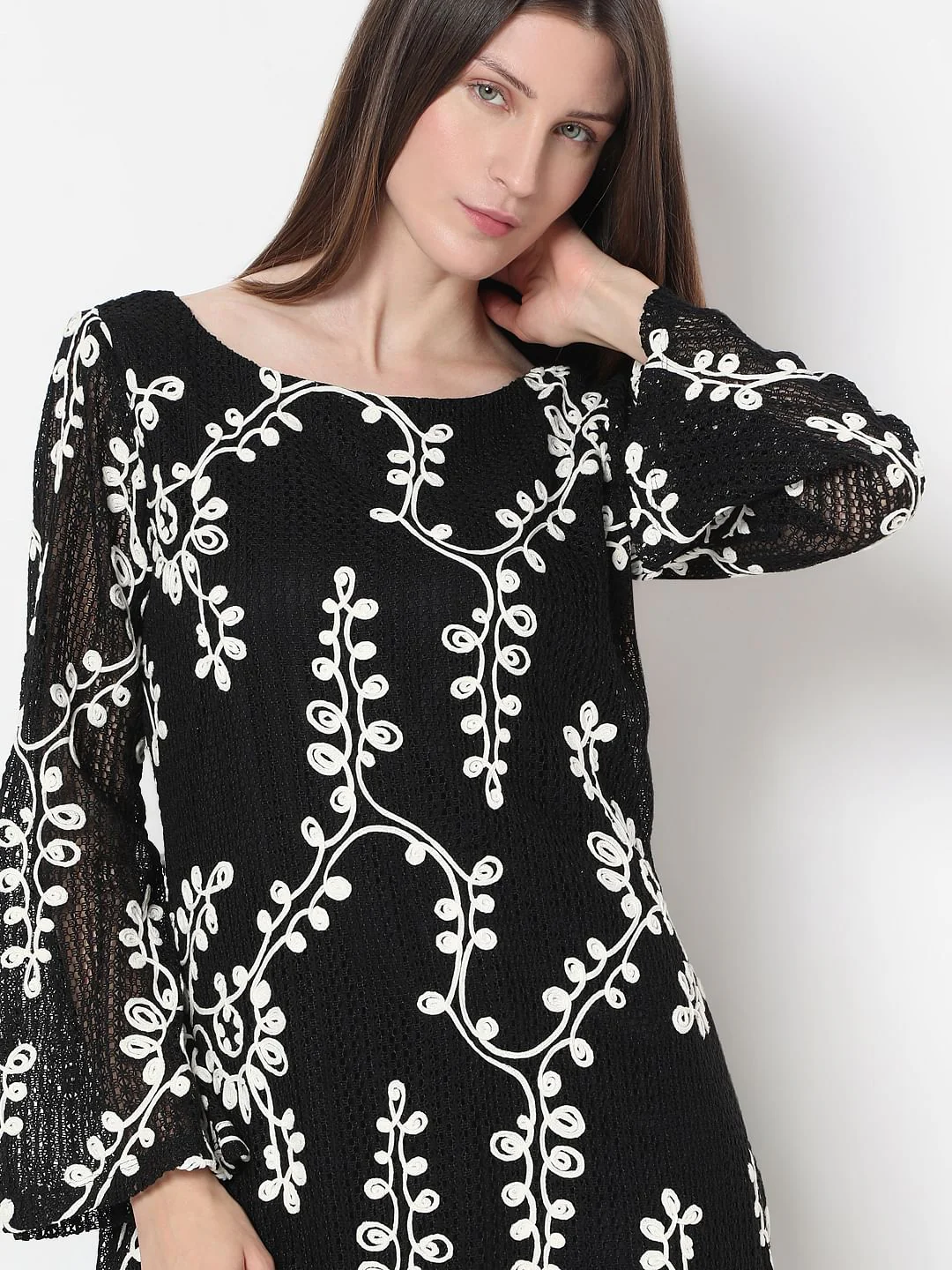 Black Embroidered Mini Shift Dress - Image 6