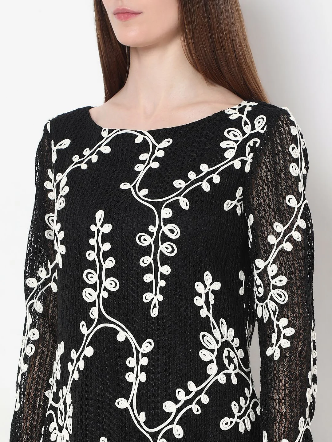 Black Embroidered Mini Shift Dress - Image 8