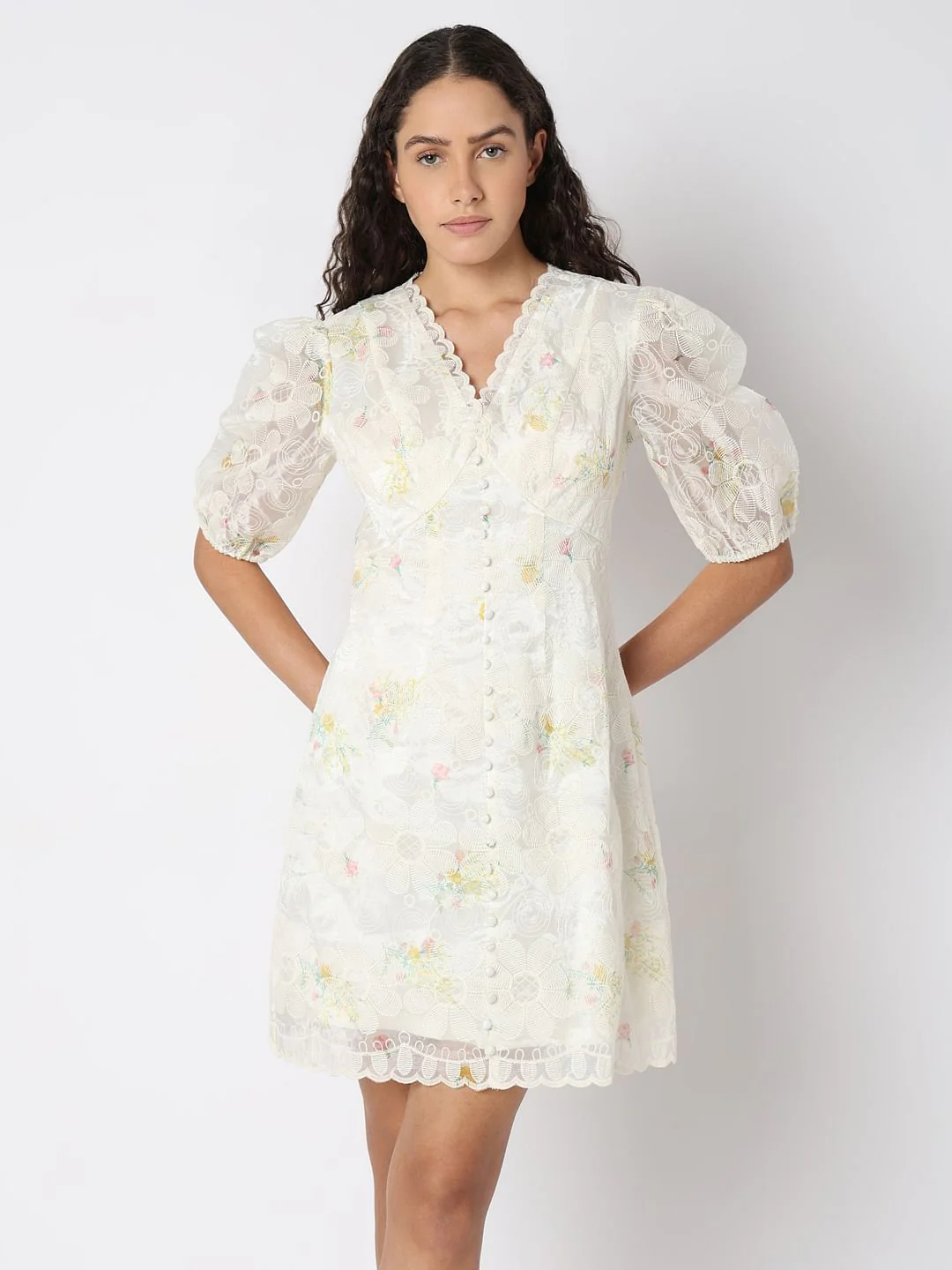 Beige Lace Mini Dress - Image 2