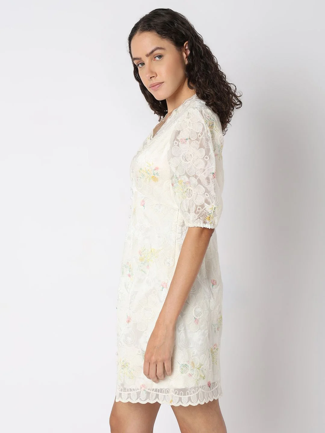 Beige Lace Mini Dress - Image 3