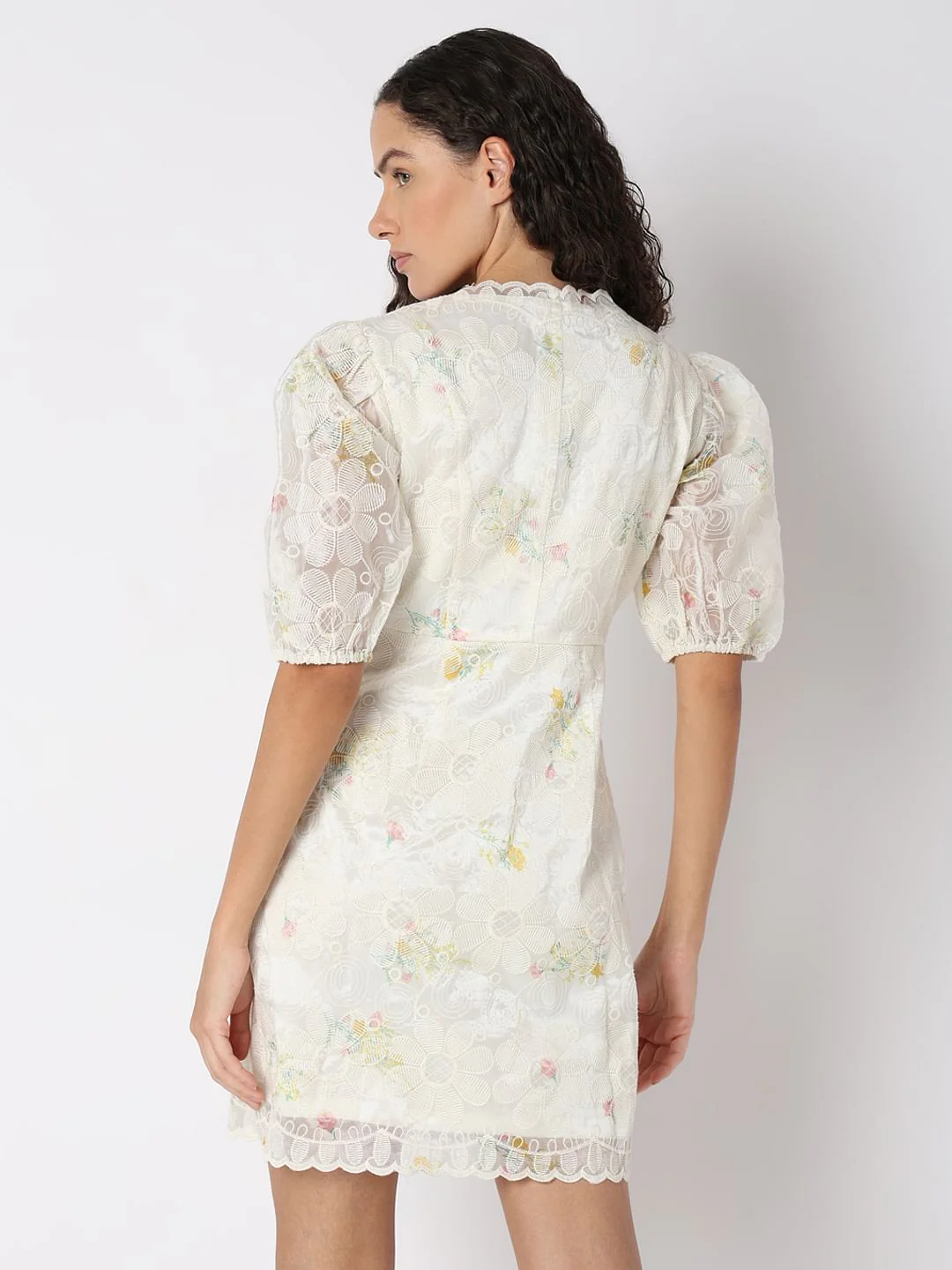 Beige Lace Mini Dress - Image 4
