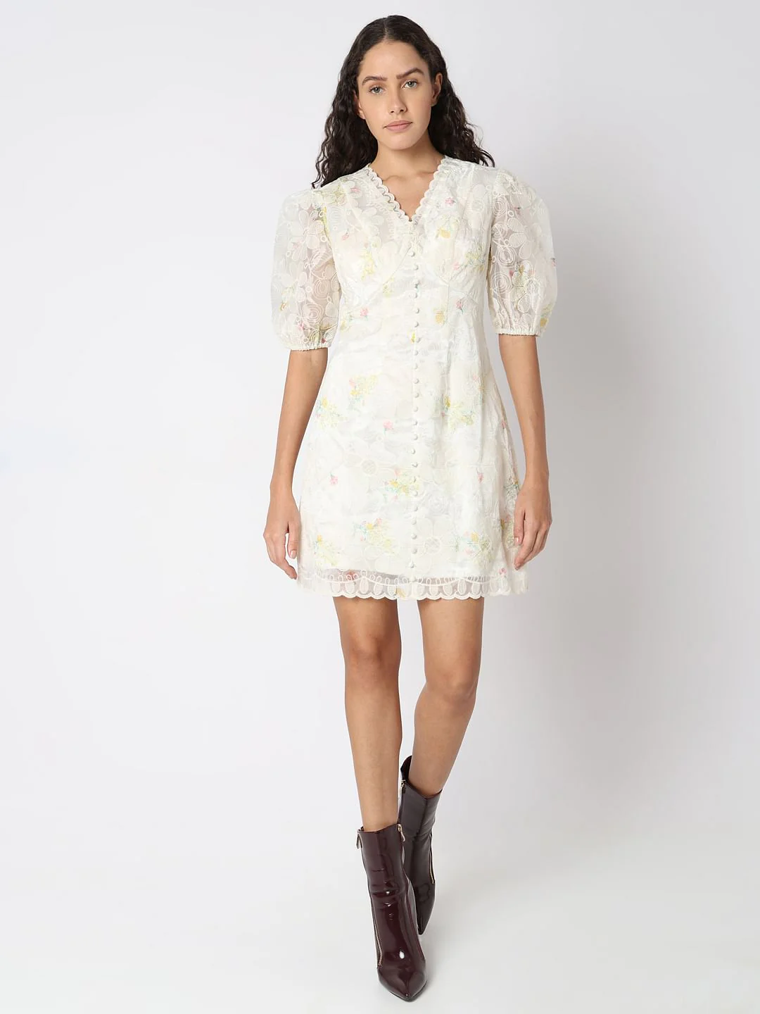 Beige Lace Mini Dress - Image 5