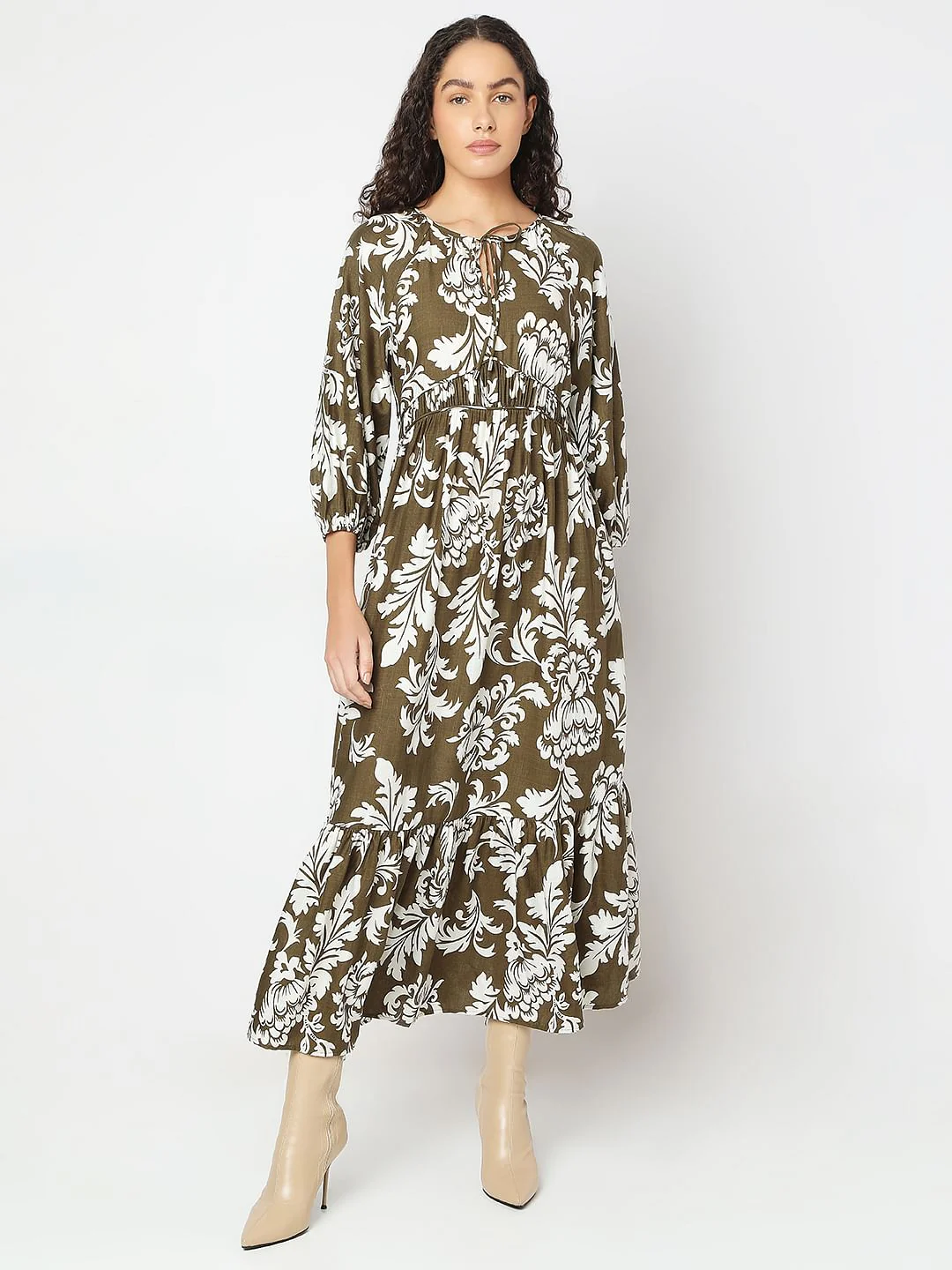 Green Floral Print Midi Dress - Image 2