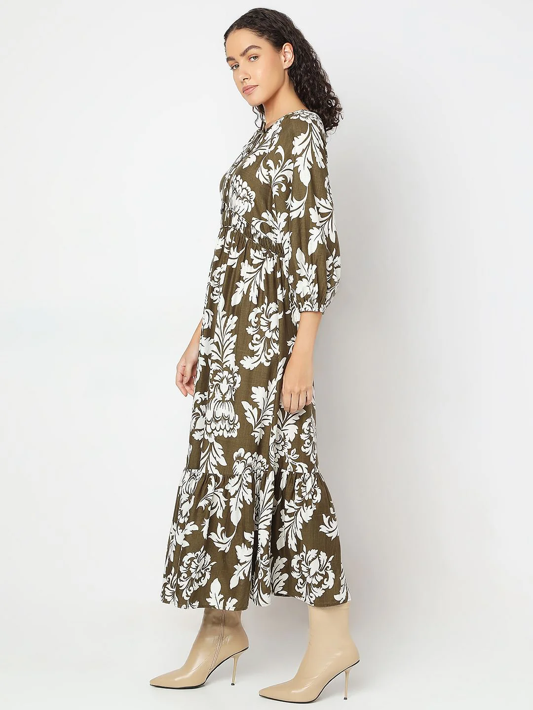 Green Floral Print Midi Dress - Image 3