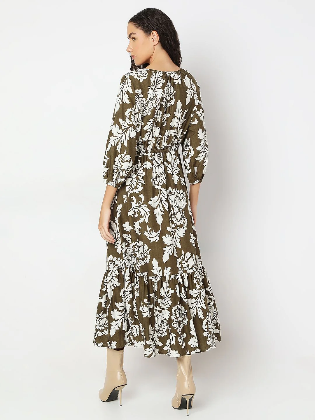 Green Floral Print Midi Dress - Image 4