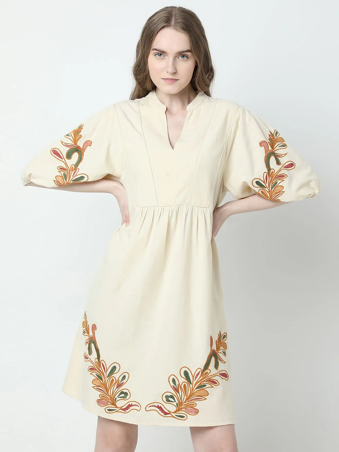 Beige Printed Mini Dress - Image 2
