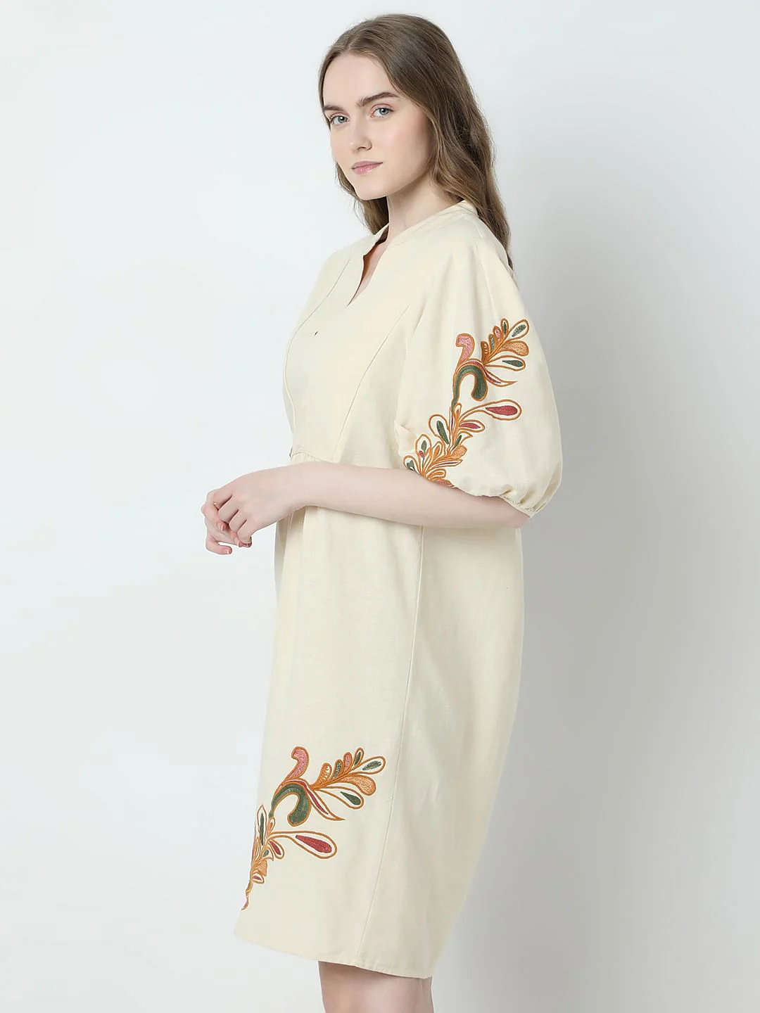 Beige Printed Mini Dress - Image 3