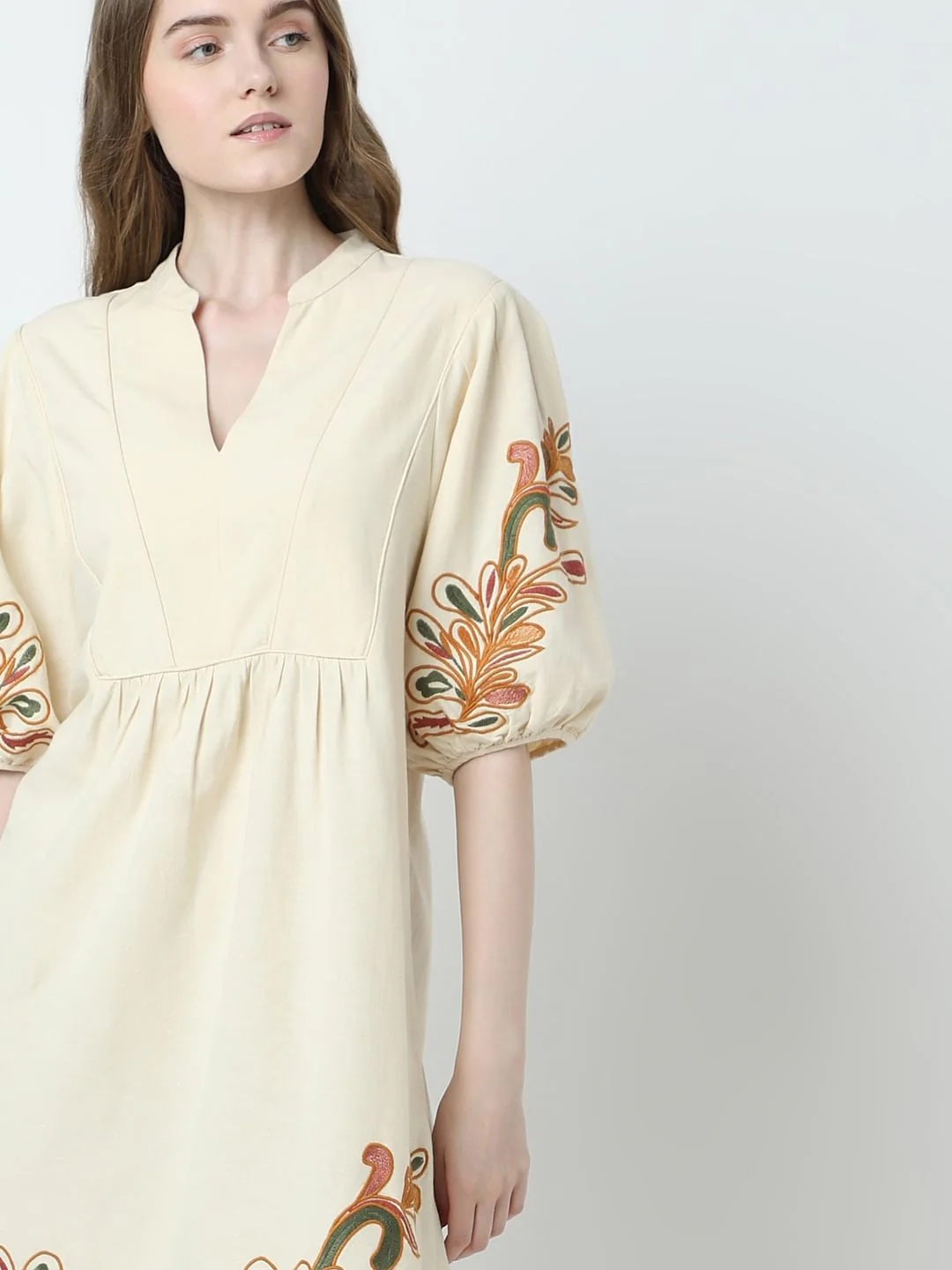 Beige Printed Mini Dress - Image 6
