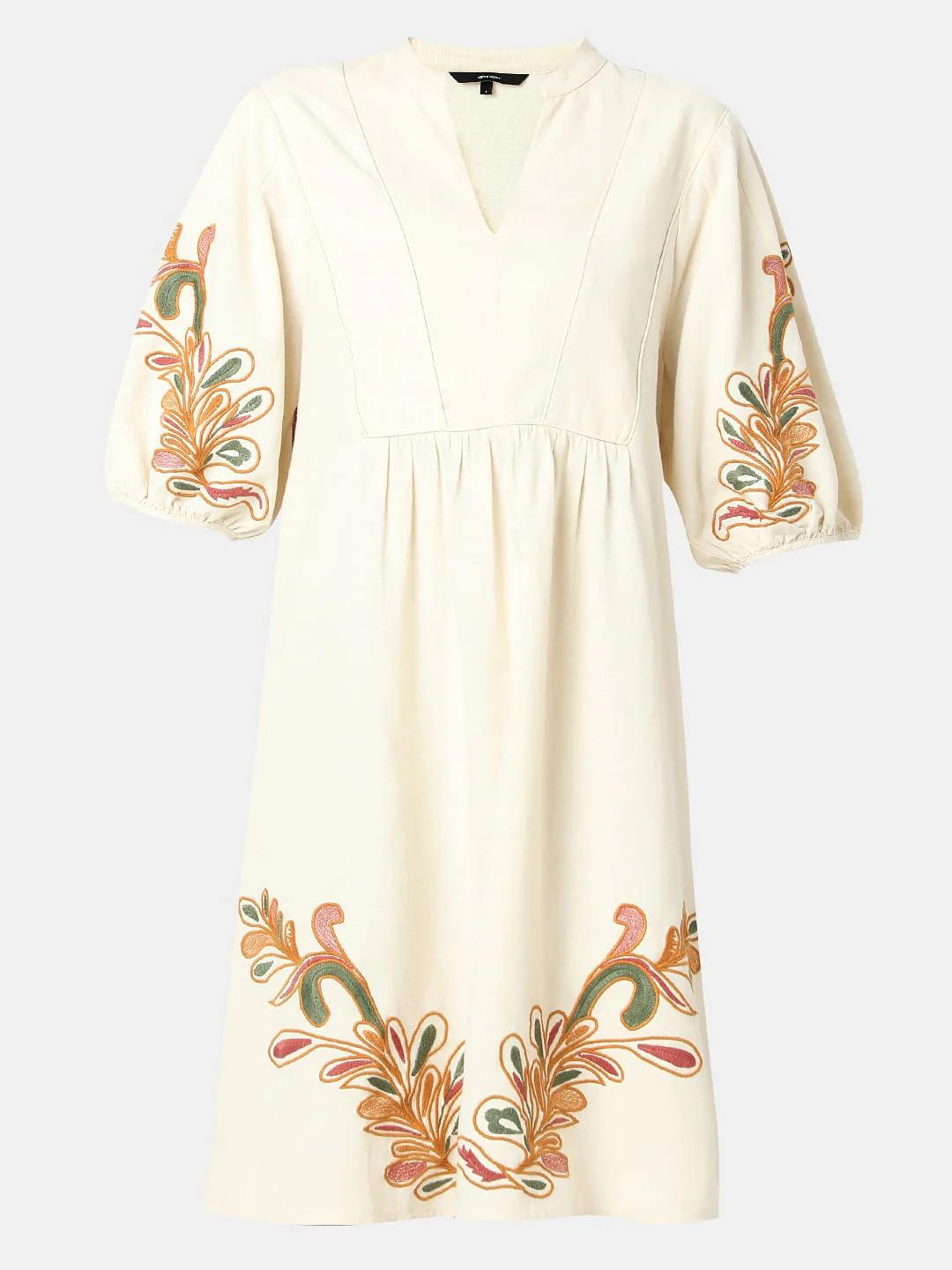 Beige Printed Mini Dress - Image 7