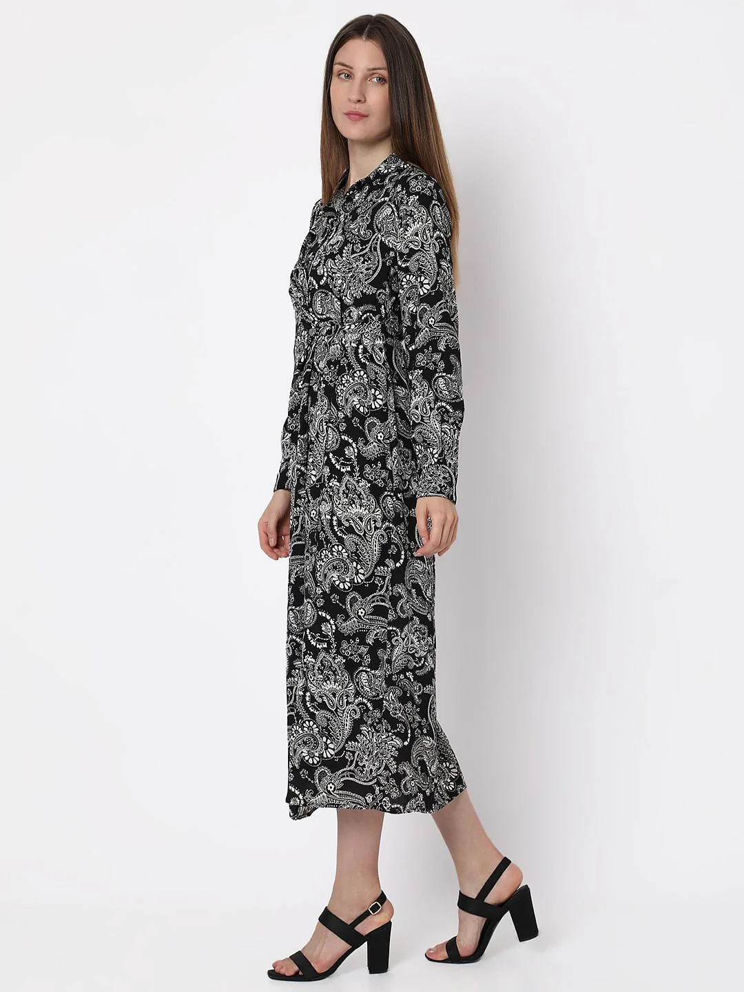 Black Paisley Print Shirt Dress - Image 3