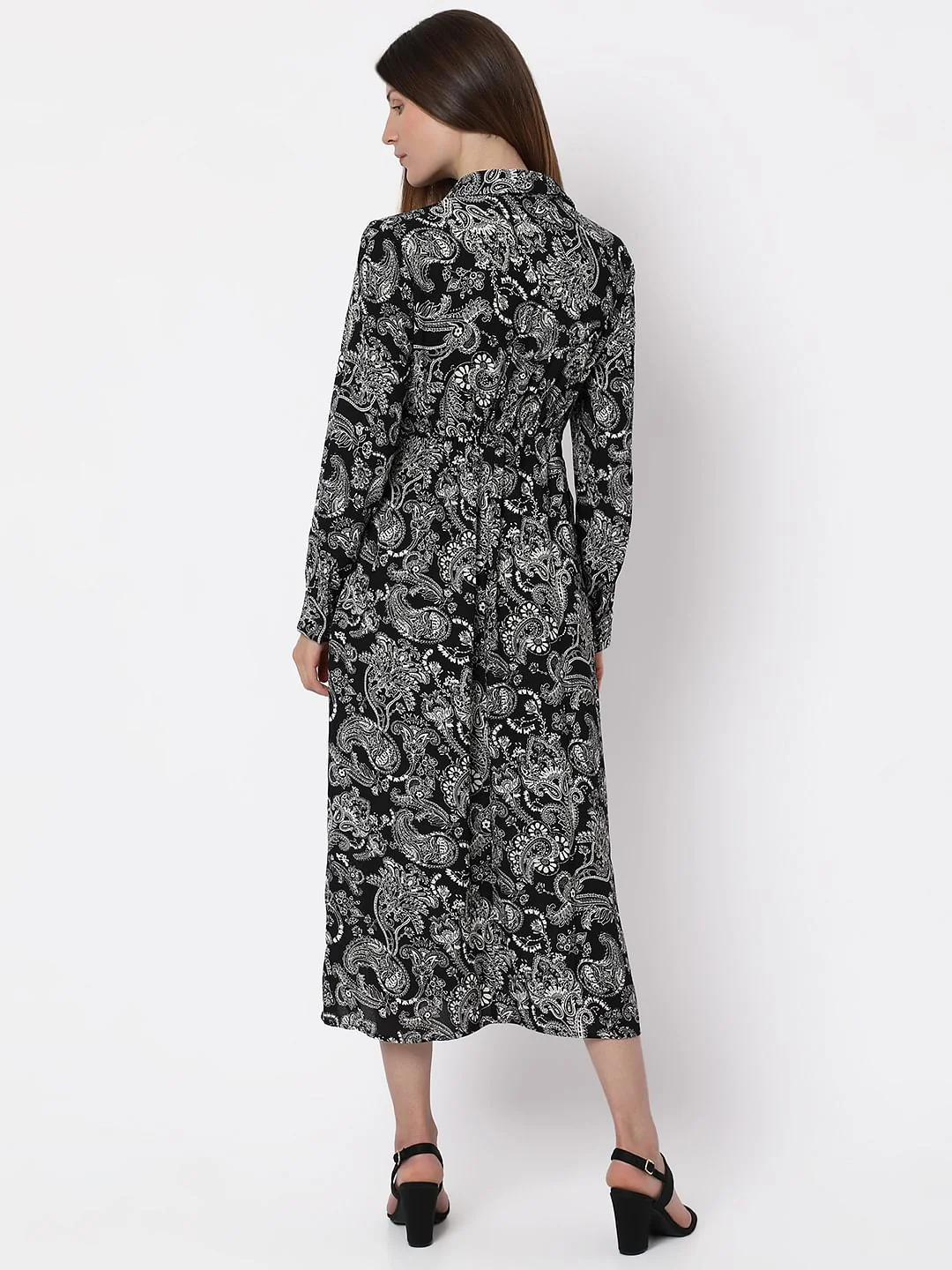 Black Paisley Print Shirt Dress - Image 4