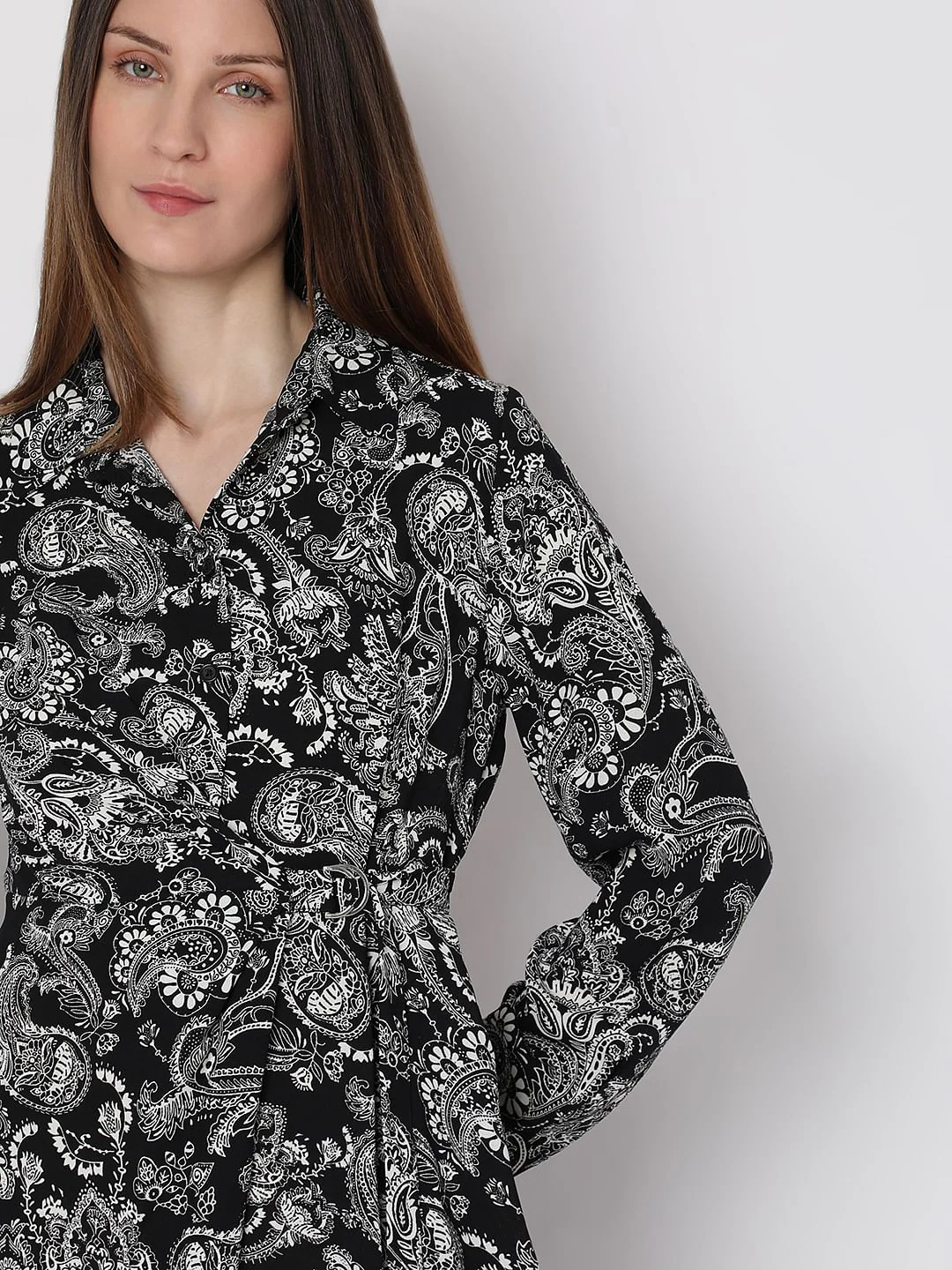 Black Paisley Print Shirt Dress - Image 5