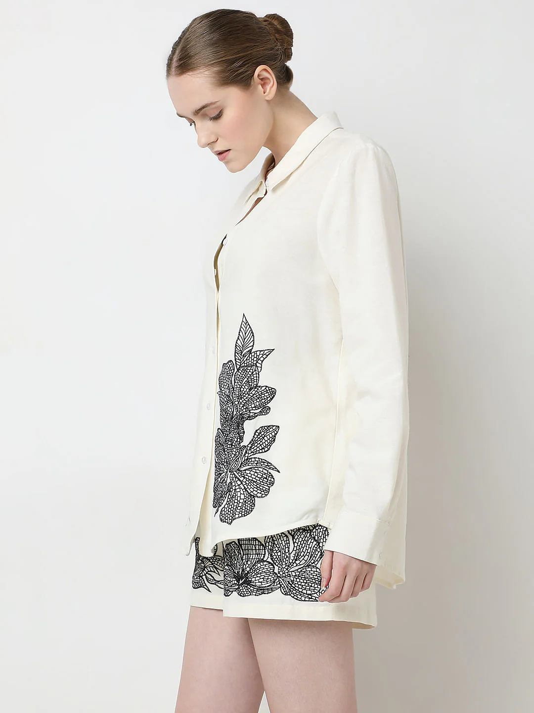 Cream Embroidered Co-Ord Set Shirt - Image 3