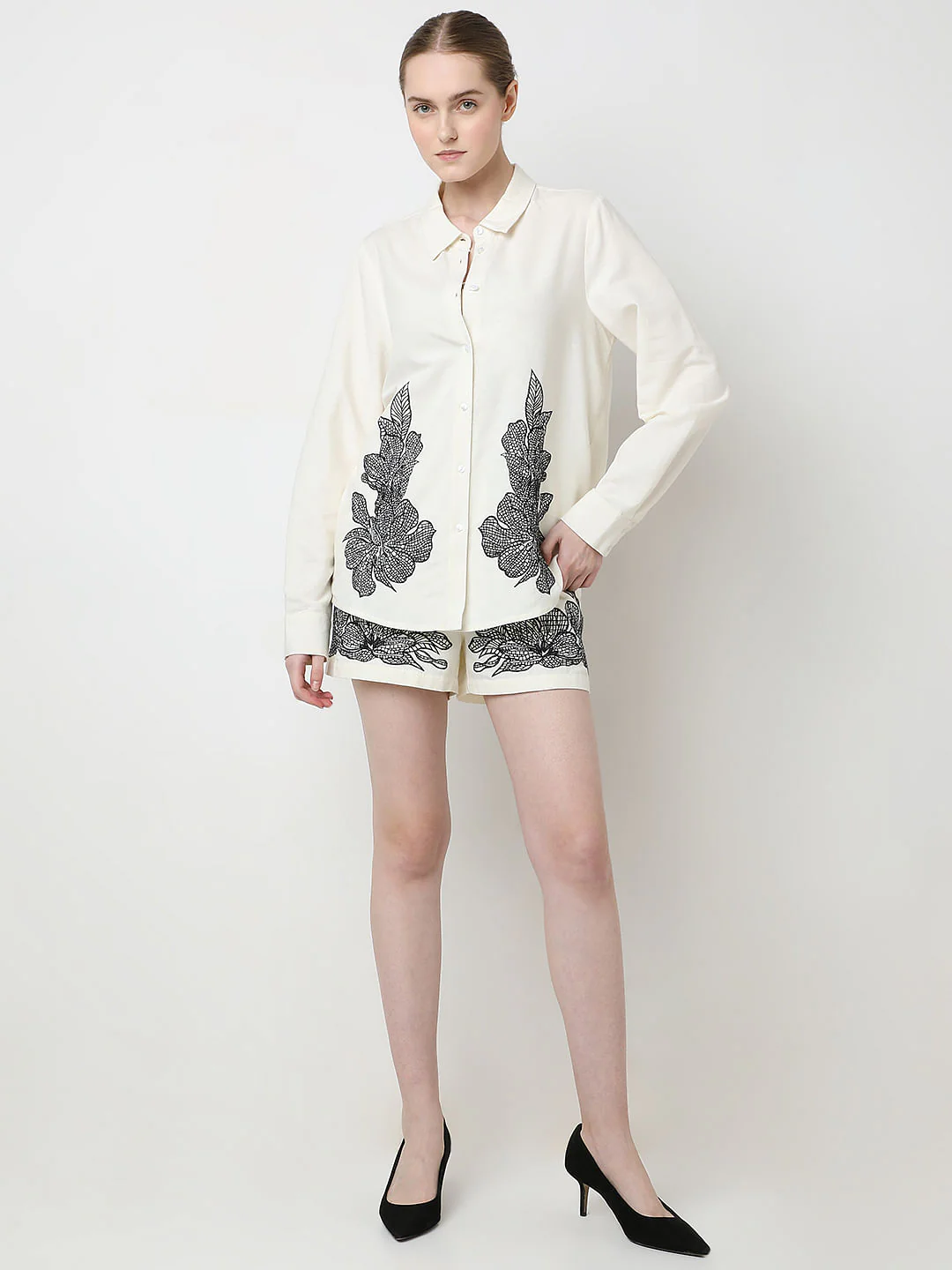 Cream Embroidered Co-Ord Set Shirt - Image 5