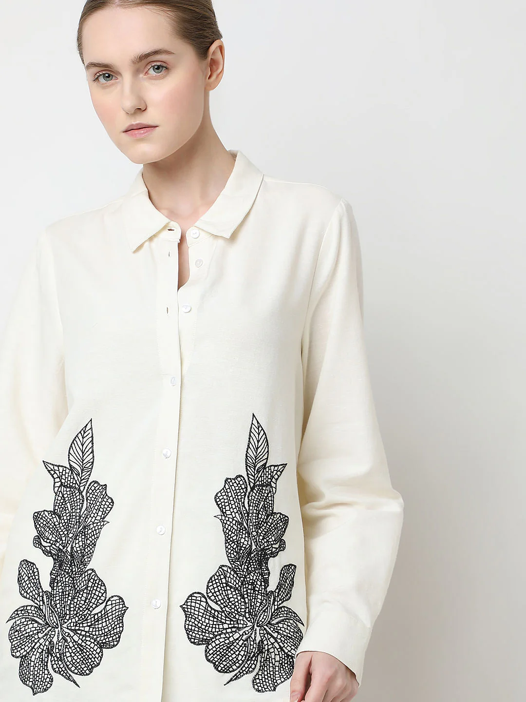 Cream Embroidered Co-Ord Set Shirt - Image 6