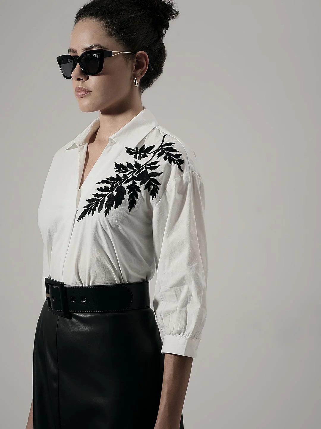 White Embroidered Print Top
